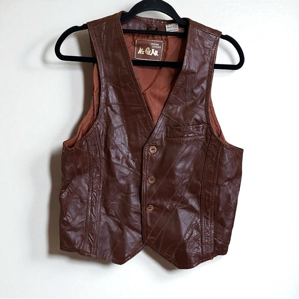Vintage Hi Gear Brown Leather Western Boho Retro Button Vest Size Large